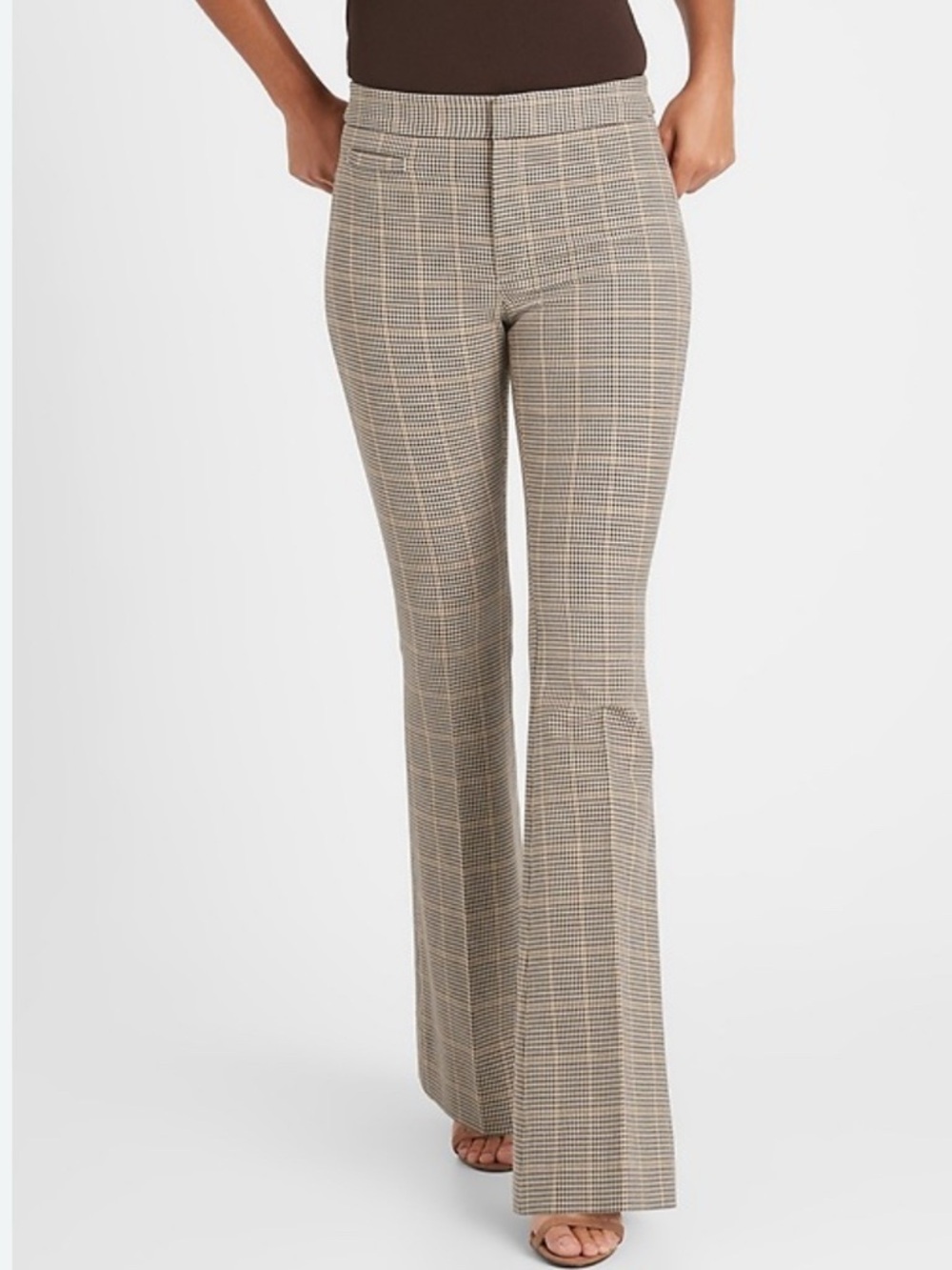 Banana Republic Plaid Boot-Cut Pants In Tan And Brown